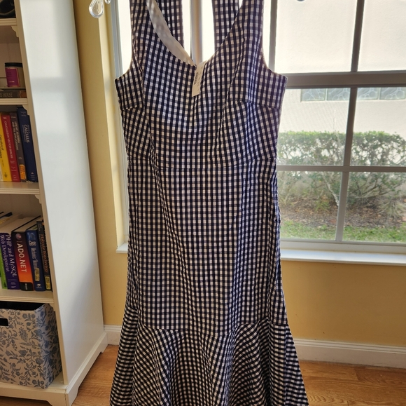 NWT J.Crew Navy Gingham Ruffle Hem Dress - Picture 2 of 6